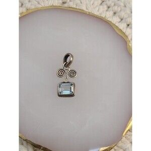 Blue Topaz Pendant Sterling Silver Spiral Design Rectangle Gemstone 1"